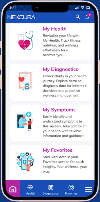 Nexcura Features mobile screen